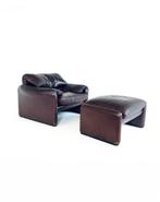 Vintage ‘Maralunga’ fauteuil + Ottoman, Cassina ‘70, Ophalen of Verzenden, Zo goed als nieuw, 75 tot 100 cm, Leer