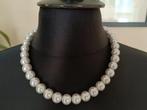 Parelketting met 12 mm glaskralen kleur wit / grijs RVS t-sl, Ophalen of Verzenden, Nieuw, Wit, Overige materialen