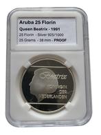 Aruba 25 Florin 1991 Koningin Beatrix PROOF Zilver, Ophalen of Verzenden, Midden-Amerika, Losse munt, Zilver