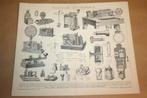 Antieke prent - Telegraaf en Telefoon - Ca 1885 !!, Ophalen of Verzenden, Voor 1940, Gebruikt