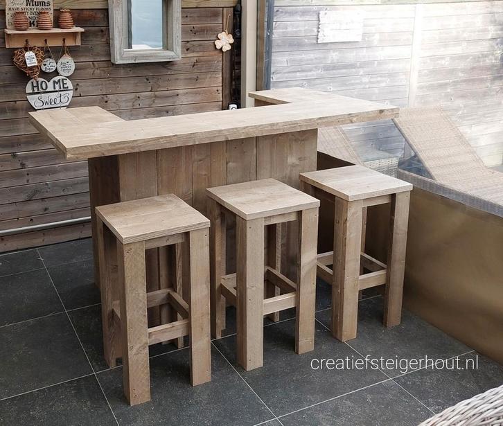 Bar van steigerhout 3 barkrukken overkapping koelkast balie, Huis en Inrichting, Overige Huis en Inrichting, Nieuw, Ophalen of Verzenden
