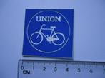 sticker Union fietsen rond blauw retro, Verzamelen, Stickers, Verzenden