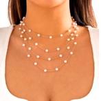 Multilayer parel goud verguld ketting, Overige materialen, Nieuw, Ophalen of Verzenden, Met edelsteen