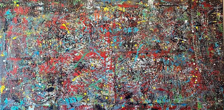 Valera- Kleurrijke abstract- Handgeschilderd- Uniek- XXL, Antiek en Kunst, Kunst | Schilderijen | Abstract, Ophalen of Verzenden
