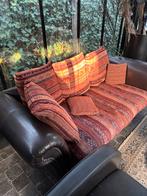Vintage leren bank met unieke kussens, Gebruikt, 150 tot 200 cm, Driepersoons, Ophalen of Verzenden