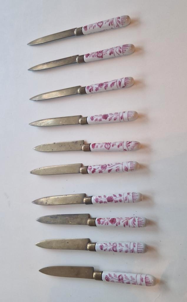 Antieke Uchatius Bronce Fruitmessen met Porselein, Antiek en Kunst, Antiek | Bestek, Ophalen of Verzenden