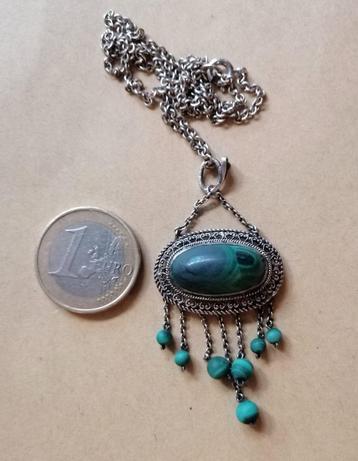Zilveren ketting hanger met malachiet beschikbaar voor biedingen