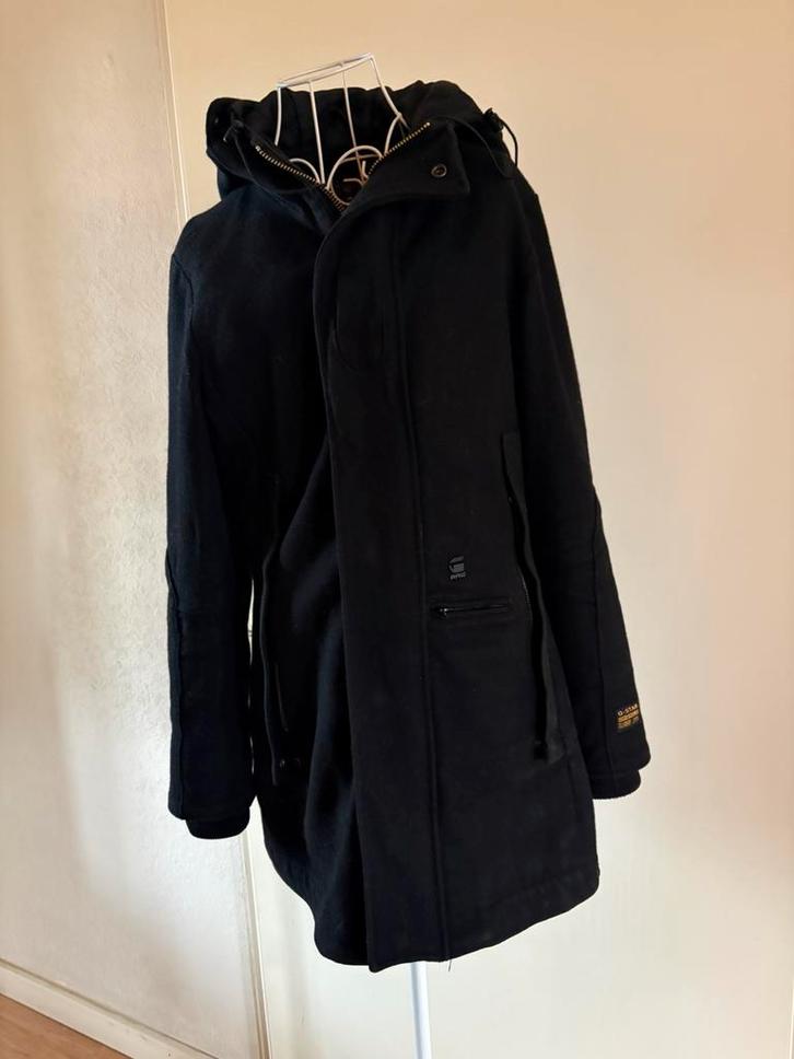 Stoere Zwarte wollen jas van G-star Raw mt M, Kleding | Dames, Jassen | Winter, Zo goed als nieuw, Maat 38/40 (M), Zwart, Ophalen of Verzenden