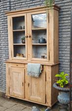 Karakteristieke oud grenen buffetkast, Huis en Inrichting, Kasten | Buffetkasten, Ophalen, Gebruikt, 200 cm of meer, Glas