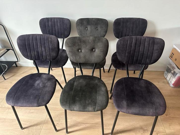 Set van 6 eetkamerstoelen - 4x antraciet + 2x donkergroen, Huis en Inrichting, Stoelen, Zo goed als nieuw, Vijf, Zes of meer stoelen