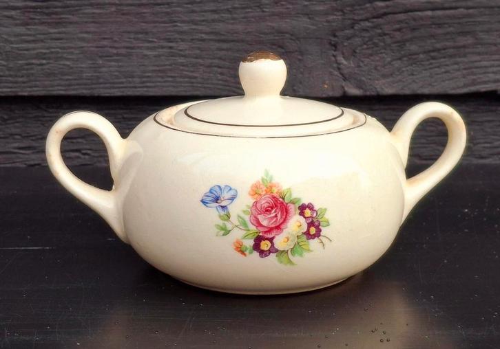 Oud suikerpotje, suikerpot, creme met roosjes, bloemen Gaaf., Antiek en Kunst, Antiek | Servies los, Ophalen of Verzenden