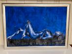 Schilderij vrouw liggend naakt blauw, Ophalen of Verzenden