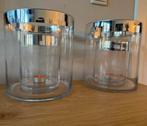 2x dubbel in windlicht glas met zilveren rand, Ophalen, Zo goed als nieuw, Overige materialen, Minder dan 25 cm