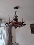 Rustieke Hanglamp met Houten Wiel, Ophalen, Gebruikt, Metaal, Rustiek