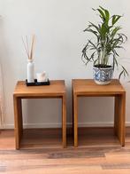 Massief teak houten bijzettafel / bloktafel – strak design, Huis en Inrichting, Ophalen, 50 tot 100 cm, Zo goed als nieuw, 25 tot 50 cm