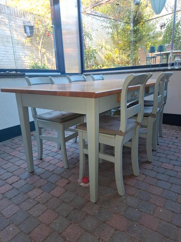 Eethoek eikenhout met 6 stoelen, Huis en Inrichting, Tafels | Eettafels, Gebruikt, 50 tot 100 cm, 200 cm of meer, Rechthoekig