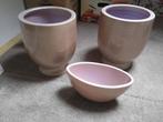 Vintage Bloempotten Set - Perzik & Lila, Huis en Inrichting, Woonaccessoires | Vazen, Ophalen, Gebruikt, Overige kleuren, Aardewerk of Porselein