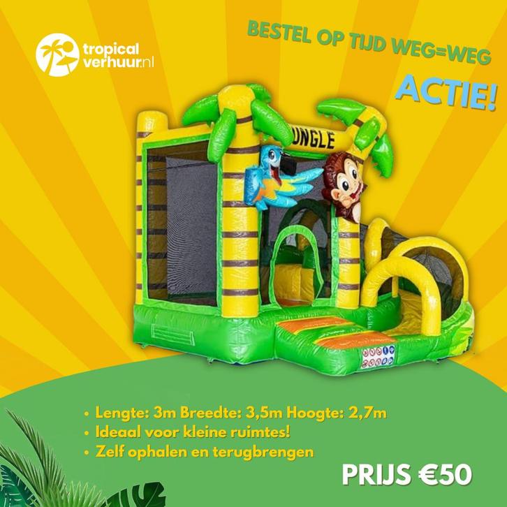 Mini met Slide Jungle Springkussen huren?, Hobby en Vrije tijd, Feestartikelen | Verhuur, Zo goed als nieuw, Ophalen
