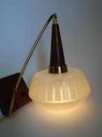 Vintage wandlamp hout messing teak glas ca. 1950, Ophalen of Verzenden, Gebruikt, Metaal, Vintage