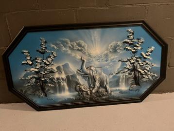 Groot Handgeschilderd Olifant Schilderij beschikbaar voor biedingen