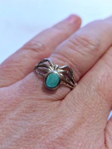 Maat 18 - Zilveren (925) SPIN ring met TURKOOISE EDELSTEEN beschikbaar voor biedingen
