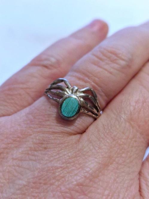 Maat 18 - Zilveren (925) SPIN ring met TURKOOISE EDELSTEEN, Sieraden, Tassen en Uiterlijk, Ringen, Zo goed als nieuw, 18 tot 19