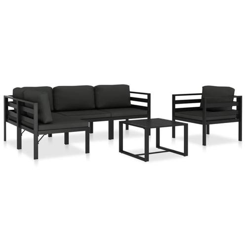 6-delige Loungeset met kussens aluminium antraciet, Tuin en Terras, Tuinsets en Loungesets, Zo goed als nieuw, Loungeset, Aluminium