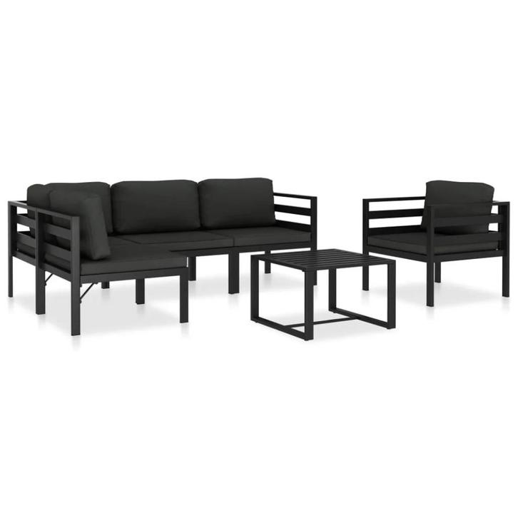 6-delige Loungeset met kussens aluminium antraciet, Tuin en Terras, Tuinsets en Loungesets, Zo goed als nieuw, Loungeset, Aluminium