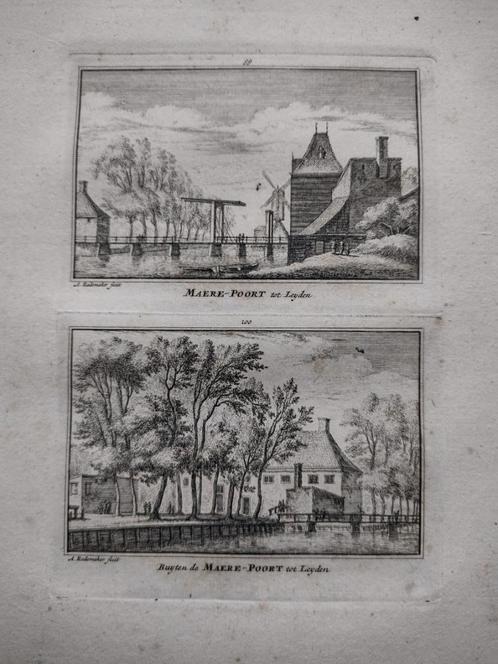 099-100 Leiden de Maerle Poort Kopergravure dl 3 18e Eeuw, Antiek en Kunst, Kunst | Etsen en Gravures, Ophalen of Verzenden