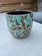 Turquoise bloempot - Aardewerk, Tuin en Terras, Bloempotten, Gebruikt, Rond, Binnen, Ophalen of Verzenden
