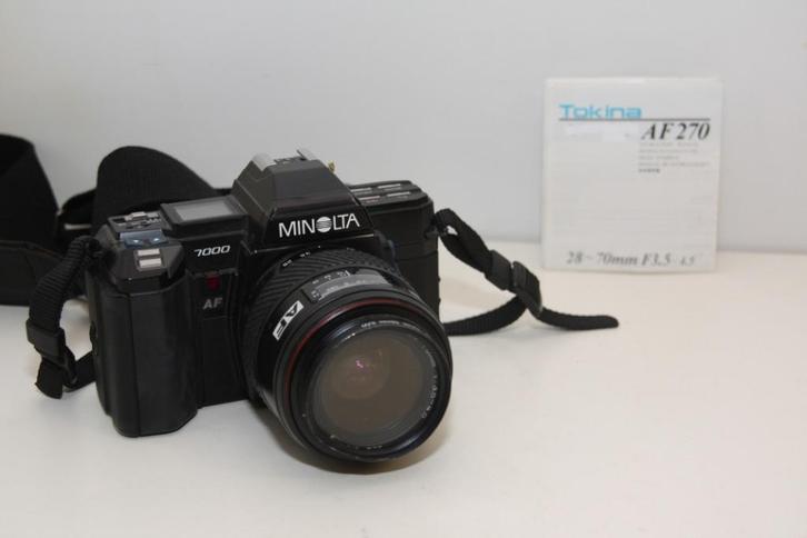 Minolta 7000 camera met handleiding en Tokina lens AF 270, Audio, Tv en Foto, Fotocamera's Analoog, Gebruikt, Spiegelreflex, Minolta