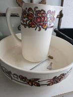 Vintage Aardewerk Kan en Kom met Bloemenmotief, Gebruikt, Overige typen, Ophalen of Verzenden, Overige stijlen