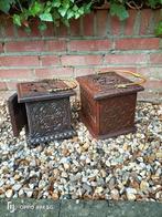 Antieke eiken stoofjes met messing handvat, Ophalen of Verzenden