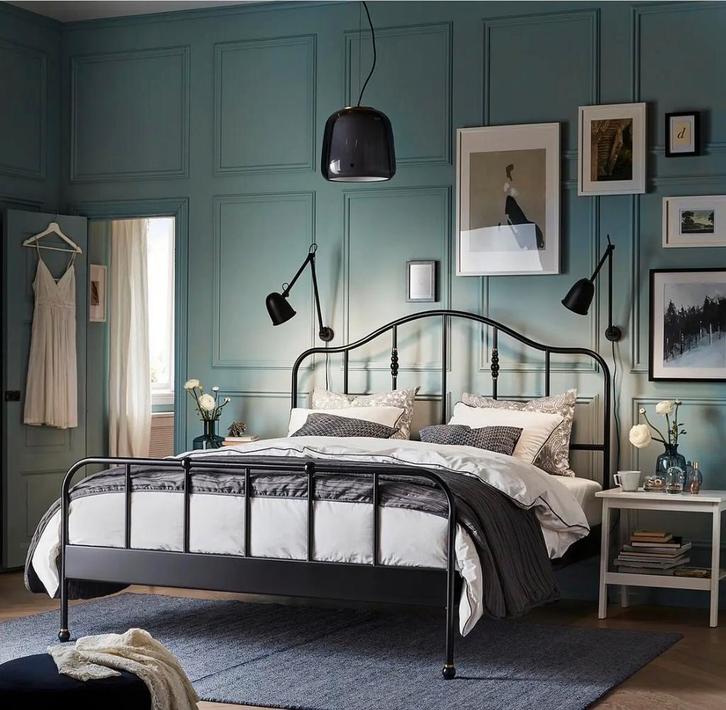 Ikea bedframe zwart metaal, Huis en Inrichting, Slaapkamer | Bedden, Zo goed als nieuw, Tweepersoons, 160 cm, Metaal, Zwart, Ophalen