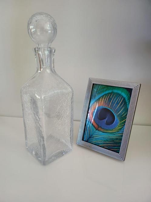 Vintage Whiskykaraf met dop – Gecrackeld glas, kristalachtig, Antiek en Kunst, Antiek | Glas en Kristal, Ophalen of Verzenden