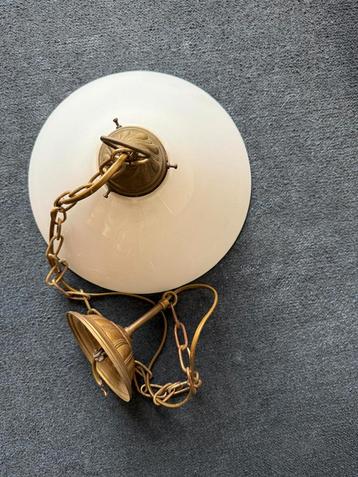 Antieke glazen kap hanglamp koperen ketting fitting oud beschikbaar voor biedingen