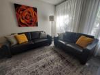 Bankstel zwart leer (Goossens), Huis en Inrichting, Banken | Bankstellen, Ophalen, Gebruikt, 150 tot 200 cm, Driepersoons