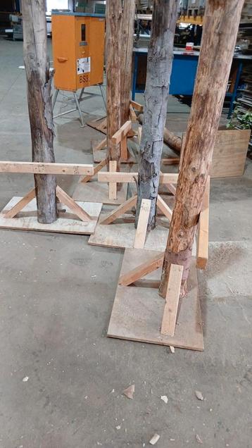 Houten stam palen met voetstuk beschikbaar voor biedingen