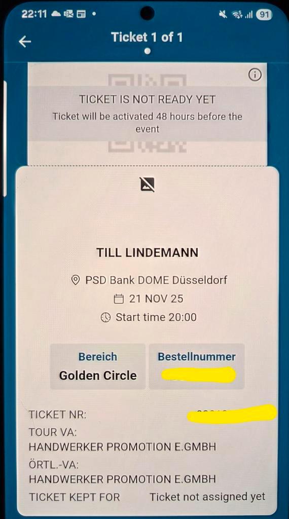 Till Lindemann Golden Circle in Düsseldorf, Tickets en Kaartjes, Concerten | Overige, Eén persoon, November