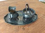 antiek verzilverd melkkannetje en suikerpot met suikertang, Antiek en Kunst, Ophalen of Verzenden, Zilver