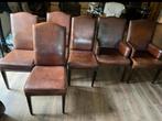 6 Schapenleren Stoelen (2 met armleuning), Huis en Inrichting, Stoelen, Gebruikt, Bruin, Leer, Ophalen of Verzenden