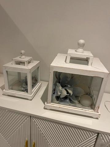 Set van 2 houten lantaarns wit – landelijke / brocante stijl beschikbaar voor biedingen