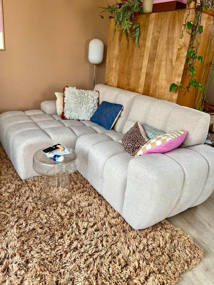 Goossens Kubus Bank - Beige - 246x87x158 cm, Huis en Inrichting, Banken | Bankstellen, Gebruikt, Vierpersoons of meer, 200 tot 250 cm