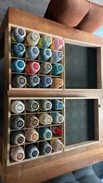 2 houten kistjes met leder verf, diverse kleuren, Ophalen of Verzenden, Gebruikt, Overige typen