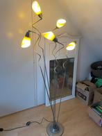 Design vintage vloerlamp met gele glazen kapjes met dimmer, 150 tot 200 cm, Zo goed als nieuw, Ophalen, Glas