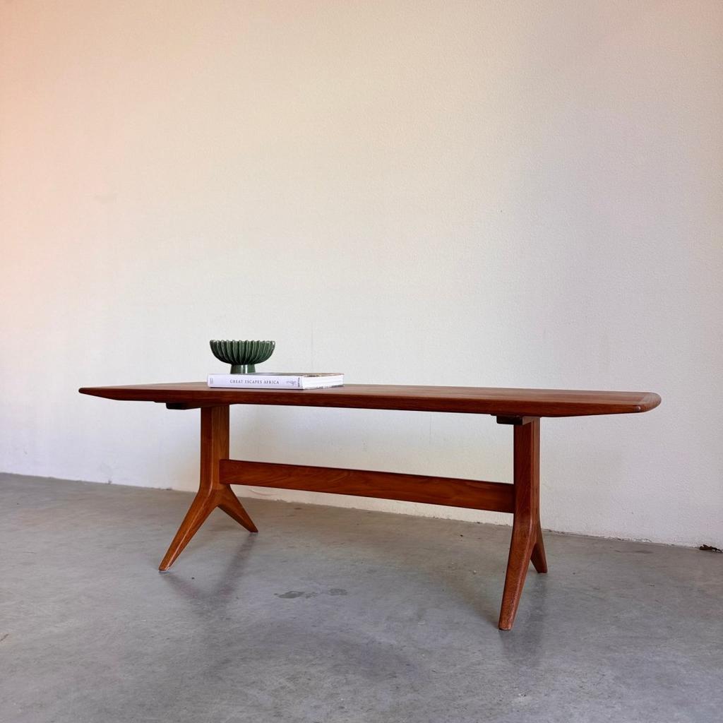 VINTAGE | DEENSE | SALONTAFEL | JOHANNES ANDERSEN | TEAK, 100 tot 150 cm, Zo goed als nieuw, Minder dan 50 cm, Rechthoekig