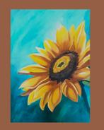Uniek Handgeschilderd Acryl Schilderij –Stralende Zonnebloem, Ophalen of Verzenden