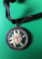 Kettinghanger edelweiss, in zilveren houder., Gebruikt, Ophalen of Verzenden, Bloem of Plant, Zilver