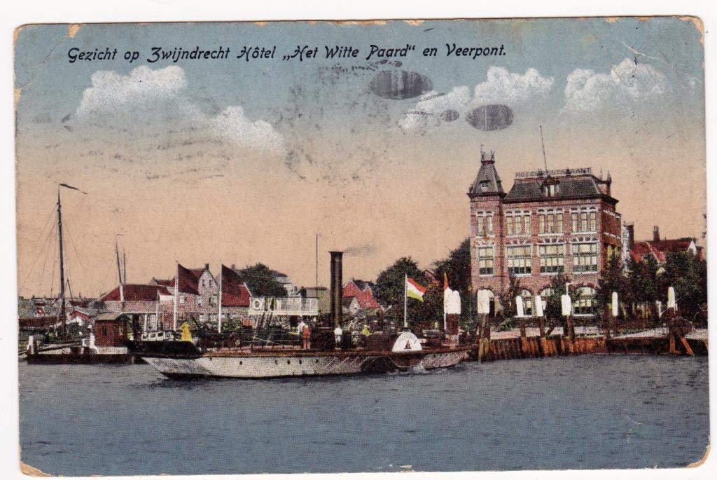 Gezicht op Zwijndrecht Hotel Het Witte Paard en Veerpont, Verzenden, Voor 1920, Gelopen, Zuid-Holland