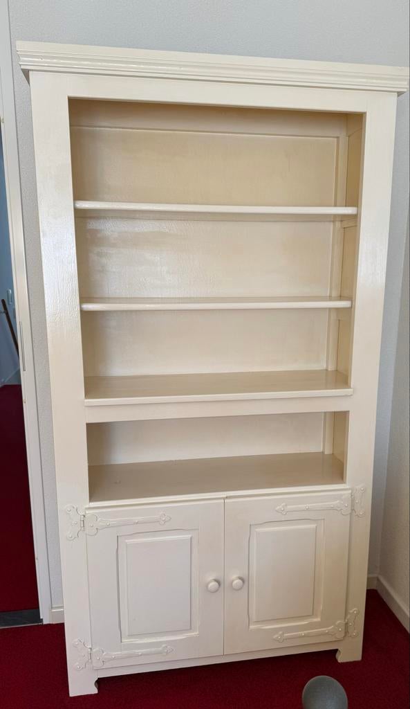 Creme Geschilderde eiken boekenkast, Ophalen, Gebruikt, Eikenhout, 50 tot 100 cm
